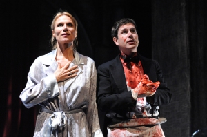 Pamela J. Gray as Gertrude and David Barlow as Hamlet. (Photo by Stan Barouh)